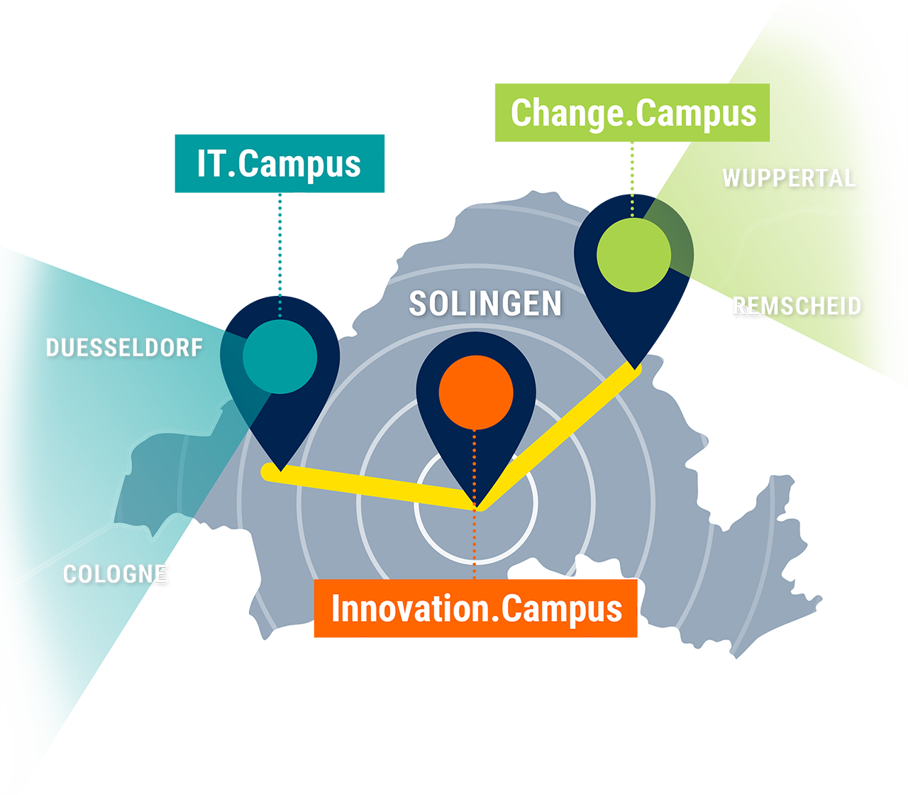 Übersichtskarte des Innovation Belt für den Wirtschaftsstandort Solingen